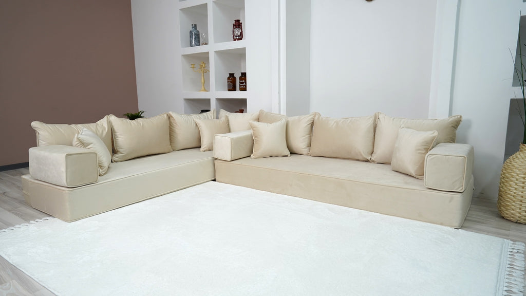 8 Thickness Beige Velvet Sofa Sets L