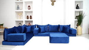 Royal Blue Color Floor Seating Sofa, Velvet Floor Couch, Loveseat, Sectional Sofa, Pallet Sofa, Moroccan Home Decor Livingroom Sofa - Arabic Sofa