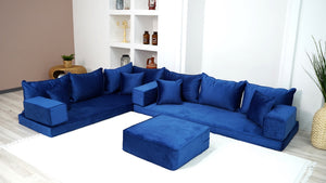 Royal Blue Color Floor Seating Sofa, Velvet Floor Couch, Loveseat, Sectional Sofa, Pallet Sofa, Moroccan Home Decor Livingroom Sofa - Arabic Sofa