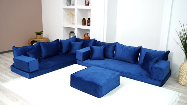 Royal Blue Color Floor Seating Sofa, Velvet Floor Couch, Loveseat, Sectional Sofa, Pallet Sofa, Moroccan Home Decor Livingroom Sofa - Arabic Sofa