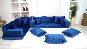 Royal Blue Color Floor Seating Sofa, Velvet Floor Couch, Loveseat, Sectional Sofa, Pallet Sofa, Moroccan Home Decor Livingroom Sofa - Arabic Sofa