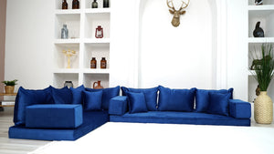 Royal Blue Color Floor Seating Sofa, Velvet Floor Couch, Loveseat, Sectional Sofa, Pallet Sofa, Moroccan Home Decor Livingroom Sofa - Arabic Sofa