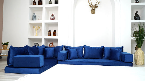 Royal Blue Color Floor Seating Sofa, Velvet Floor Couch, Loveseat, Sectional Sofa, Pallet Sofa, Moroccan Home Decor Livingroom Sofa - Arabic Sofa