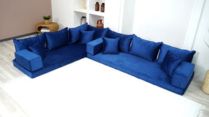 Royal Blue Color Floor Seating Sofa, Velvet Floor Couch, Loveseat, Sectional Sofa, Pallet Sofa, Moroccan Home Decor Livingroom Sofa - Arabic Sofa