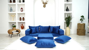 Premium Fabric Velvet Floor Seating Set, Velvet Floor Couch, Floor Cushions, Sectional Sofa with Ottoman Couch and Rug, French Cushions, Futon Cushion, Window Seat - Arabic Sofa