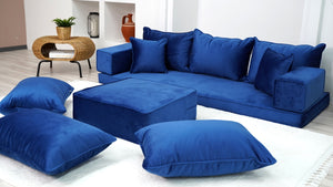 Premium Fabric Velvet Floor Seating Set, Velvet Floor Couch, Floor Cushions, Sectional Sofa with Ottoman Couch and Rug, French Cushions, Futon Cushion, Window Seat - Arabic Sofa