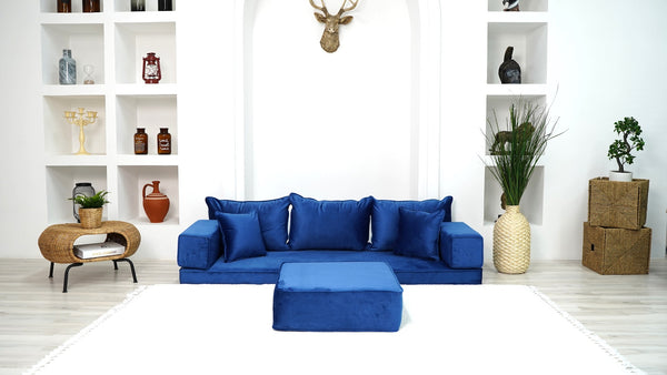 Premium Fabric Velvet Floor Seating Set, Velvet Floor Couch, Floor Cushions, Sectional Sofa with Ottoman Couch and Rug, French Cushions, Futon Cushion, Window Seat - Arabic Sofa