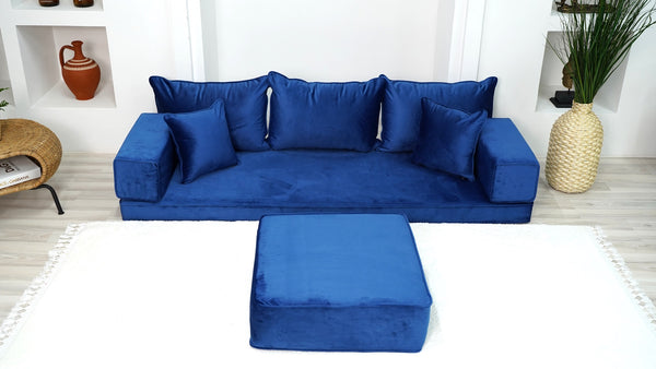 Premium Fabric Velvet Floor Seating Set, Velvet Floor Couch, Floor Cushions, Sectional Sofa with Ottoman Couch and Rug, French Cushions, Futon Cushion, Window Seat - Arabic Sofa