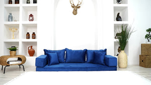 Ensembles de canapés en velours bleu de 4" d'épaisseur, canapés de sol, canapé d'amour, coussins de sol, coussins modernes pour salon, lit de sol, canapés de sol en velours