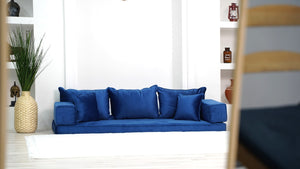 Ensembles de canapés en velours bleu de 4" d'épaisseur, canapés de sol, canapé d'amour, coussins de sol, coussins modernes pour salon, lit de sol, canapés de sol en velours
