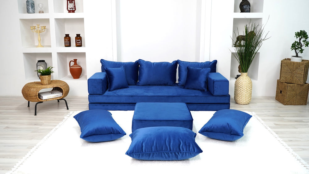 Premium Fabric Velvet Floor Seating Set, Velvet Floor Couch, Floor Cushions, Sectional Sofa with Ottoman Couch and Rug, French Cushions, Futon Cushion, Window Seat - Arabic Sofa