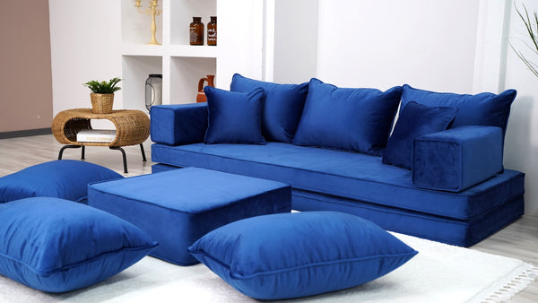 Premium Fabric Velvet Floor Seating Set, Velvet Floor Couch, Floor Cushions, Sectional Sofa with Ottoman Couch and Rug, French Cushions, Futon Cushion, Window Seat - Arabic Sofa