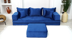 Premium Fabric Velvet Floor Seating Set, Velvet Floor Couch, Floor Cushions, Sectional Sofa with Ottoman Couch and Rug, French Cushions, Futon Cushion, Window Seat - Arabic Sofa