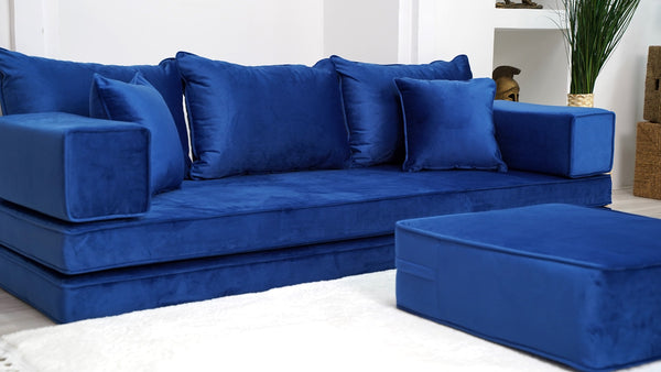 Premium Fabric Velvet Floor Seating Set, Velvet Floor Couch, Floor Cushions, Sectional Sofa with Ottoman Couch and Rug, French Cushions, Futon Cushion, Window Seat - Arabic Sofa