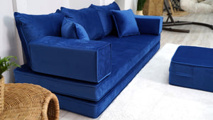 Premium Fabric Velvet Floor Seating Set, Velvet Floor Couch, Floor Cushions, Sectional Sofa with Ottoman Couch and Rug, French Cushions, Futon Cushion, Window Seat - Arabic Sofa