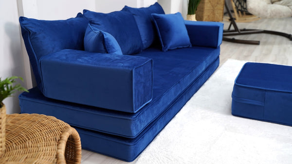 Premium Fabric Velvet Floor Seating Set, Velvet Floor Couch, Floor Cushions, Sectional Sofa with Ottoman Couch and Rug, French Cushions, Futon Cushion, Window Seat - Arabic Sofa