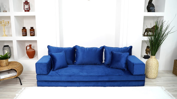 Ensembles de canapés en velours bleu de 4" d'épaisseur, canapés de sol, canapé d'amour, coussins de sol, coussins modernes pour salon, lit de sol, canapés de sol en velours