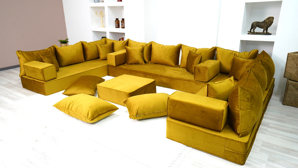 VELVET GOLD 8 Thick Floor Sofa Living Room Oriental Boho Cushions