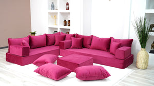 Pink L Shaped Floor Seating, Modern Livingroom Floor Couch, Velvet Sofa Cover, Sofa Bed, Corner Velvet Arabic Seating - Arabic Sofa