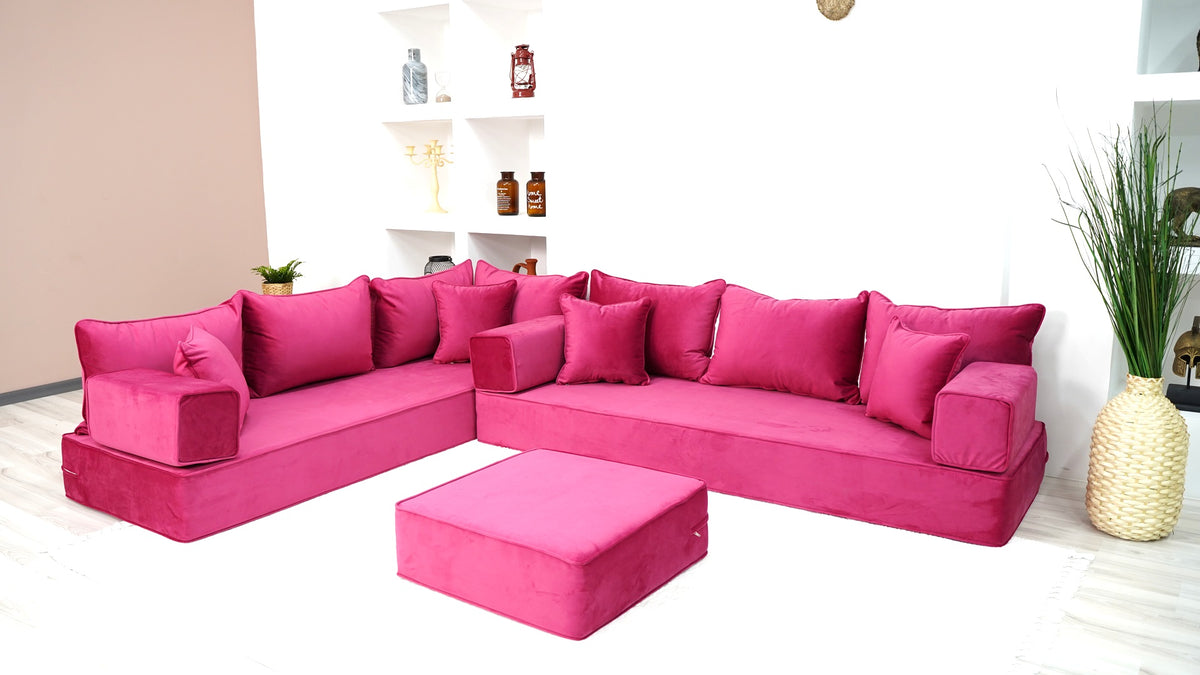 Pink Serene Dune: Samtsofa-Sets – L-förmiges Sofa-Set – 8 Zoll dickes