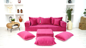 Velvet Floor Seating, Pink Color Floor Sofa, Velvet Floor Couch, Floor Cushions, Sectional Sofa with Ottoman Couch and Rug, French Cushions, Futon Cushion - Arabic Sofa