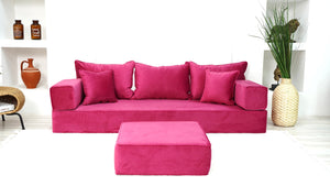 Velvet Floor Seating, Pink Color Floor Sofa, Velvet Floor Couch, Floor Cushions, Sectional Sofa with Ottoman Couch and Rug, French Cushions, Futon Cushion - Arabic Sofa