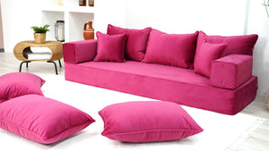 Velvet Floor Seating, Pink Color Floor Sofa, Velvet Floor Couch, Floor Cushions, Sectional Sofa with Ottoman Couch and Rug, French Cushions, Futon Cushion - Arabic Sofa