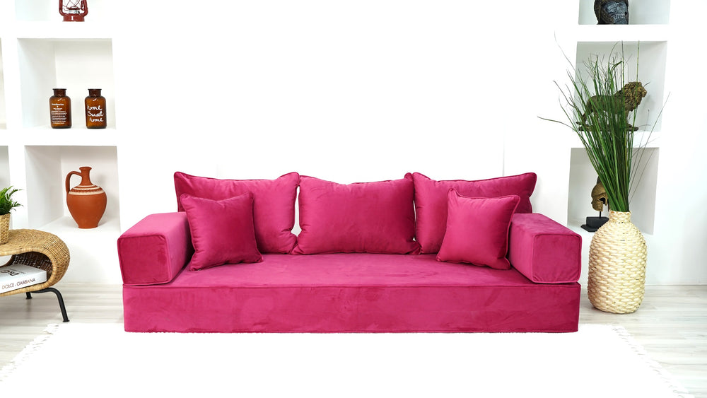 8" Thickness Pink Velvet Sofa Sets, Floor Sofa, Velvet Floor Couch, Floor Cushions, Sectional Sofa, Window Seat, Meditation Cushions
