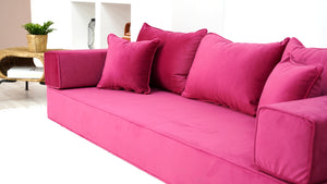 Velvet Floor Seating, Pink Color Floor Sofa, Velvet Floor Couch, Floor Cushions, Sectional Sofa with Ottoman Couch and Rug, French Cushions, Futon Cushion - Arabic Sofa