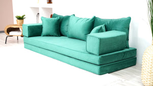 8" Thickness Velvet Emerald Green Floor Seating, Velvet Sofa Sets, Meditation Sofa, Custom Cushion, Customizable Cushion, Floor Couches