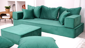 8" Thickness Emerald Green Floor Seating, Sectional Sofa, Velvet Sofa Sets, Meditation Sofa, Custom Cushion, Floor Couches