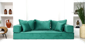 8" Thickness Emerald Green Floor Seating, Sectional Sofa, Velvet Sofa Sets, Meditation Sofa, Custom Cushion, Floor Couches