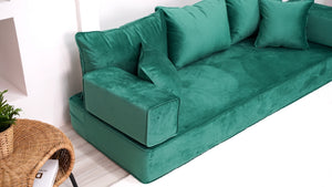 8" Thickness Emerald Green Floor Seating, Sectional Sofa, Velvet Sofa Sets, Meditation Sofa, Custom Cushion, Floor Couches