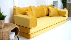 4" Thickness Yellow Floor Seating, Velvet Sofa Sets, Floor Sofa, Velvet Floor Couch, Floor Cushion, Sectional Sofa, Window Seat
