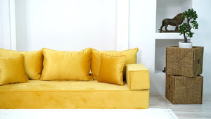 8" Thickness Yellow Color Velvet Sofa Sets, Floor Couches, Floor Cushion, Sectional Sofa, French Cushion, Futon Cushion, Window Seat