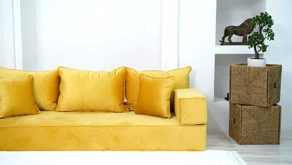 8" Thickness Yellow Color Velvet Sofa Sets, Floor Couches, Floor Cushion, Sectional Sofa, French Cushion, Futon Cushion, Window Seat
