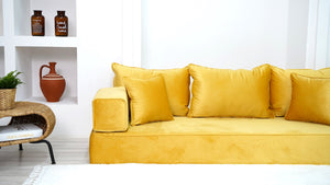 Yellow Floor Seating, Floor Sofa with Ottoman Couch and Rug, Velvet Floor Couch, Floor Cushion, Sectional Sofa, French Cushion, Futon Cushion, Window Seat - Arabic Sofa