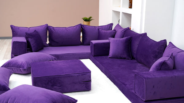 Purple Serene Dune: Samtsofa-Sets – L-förmiges Sofaset – 4 Zoll dickes