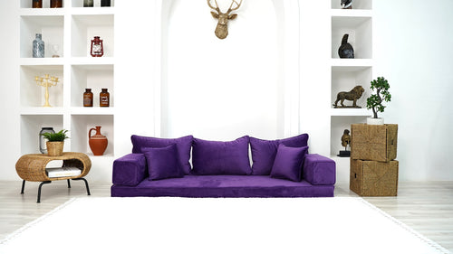 4" Thickness Velvet Sofa Sets, Purple Color Floor Seating, Velvet Fabric Cushions, Modular Floor Seating Cushions, Custom Covers