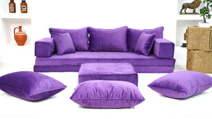 Customizable Cushion, Loveseat, French Cushion, Modern Livingroom Sofa with Ottoman Couch and Rug, 8" Thickness Velvet Purple Floor Couch, Window Seat, Floor Couch - Arabic Sofa