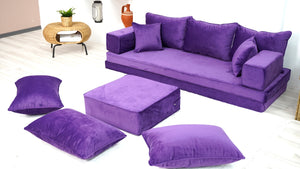 Customizable Cushion, Loveseat, French Cushion, Modern Livingroom Sofa with Ottoman Couch and Rug, 8" Thickness Velvet Purple Floor Couch, Window Seat, Floor Couch - Arabic Sofa