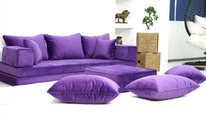 Customizable Cushion, Loveseat, French Cushion, Modern Livingroom Sofa with Ottoman Couch and Rug, 8" Thickness Velvet Purple Floor Couch, Window Seat, Floor Couch - Arabic Sofa