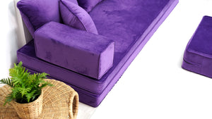 Customizable Cushion, Loveseat, French Cushion, Modern Livingroom Sofa with Ottoman Couch and Rug, 8" Thickness Velvet Purple Floor Couch, Window Seat, Floor Couch - Arabic Sofa