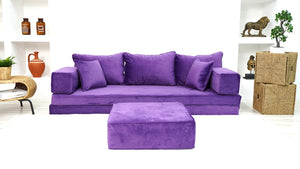 Customizable Cushion, Loveseat, French Cushion, Modern Livingroom Sofa with Ottoman Couch and Rug, 8" Thickness Velvet Purple Floor Couch, Window Seat, Floor Couch - Arabic Sofa