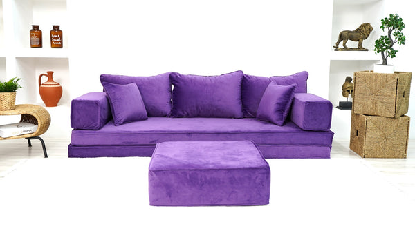 Customizable Cushion, Loveseat, French Cushion, Modern Livingroom Sofa with Ottoman Couch and Rug, 8" Thickness Velvet Purple Floor Couch, Window Seat, Floor Couch - Arabic Sofa