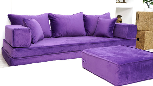 Customizable Cushion, Loveseat, French Cushion, Modern Livingroom Sofa with Ottoman Couch and Rug, 8" Thickness Velvet Purple Floor Couch, Window Seat, Floor Couch - Arabic Sofa