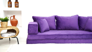 4" Thickness Velvet Sofa Sets, Purple Color Floor Seating, Velvet Fabric Cushions, Modular Floor Seating Cushions, Custom Covers