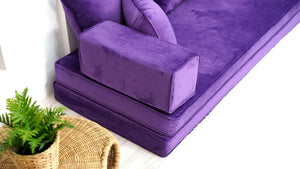 4" Thickness Velvet Sofa Sets, Purple Color Floor Seating, Velvet Fabric Cushions, Modular Floor Seating Cushions, Custom Covers