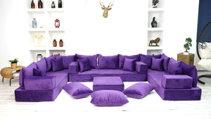 Purple U Shaped Floor Seating Sofas, Sleeper Sofa, Sofa Covers, Velvet Fabric Cushions, Moroccan Home Decor Livingroom Sofas - Arabic Sofa