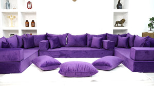 Purple U Shaped Floor Seating Sofas, Sleeper Sofa, Sofa Covers, Velvet Fabric Cushions, Moroccan Home Decor Livingroom Sofas - Arabic Sofa